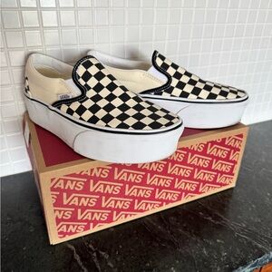 Vans Women's Black and White Checkered Slip-On stackform sneakers